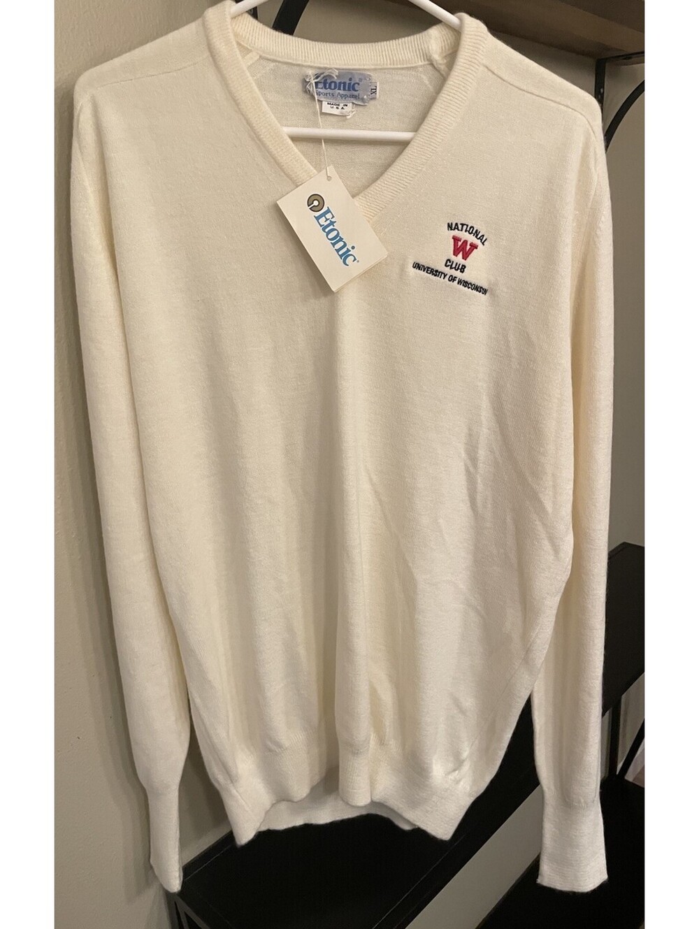 Vintage Etonic University Of Wisconsin V-Neck Sweater White XL